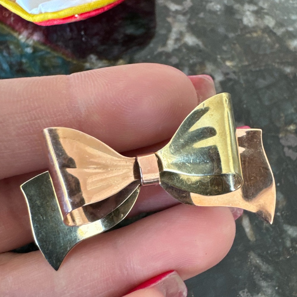 Cartier vintage two tone bow pin